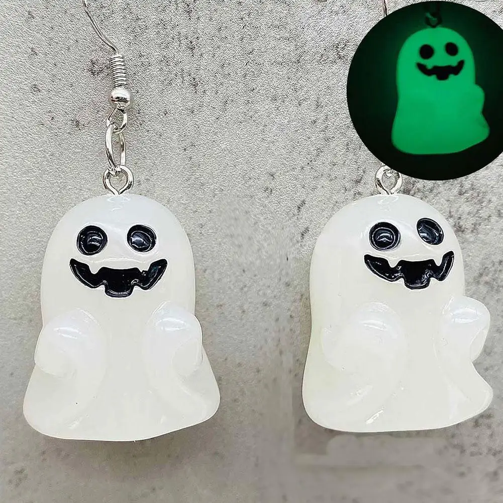 1 Pair Night Light Ghost Acrylic Halloween Earrings For Woman Luminous Ghost Pumpkin Corn Candy Pendant For Girl Birthday Gift
