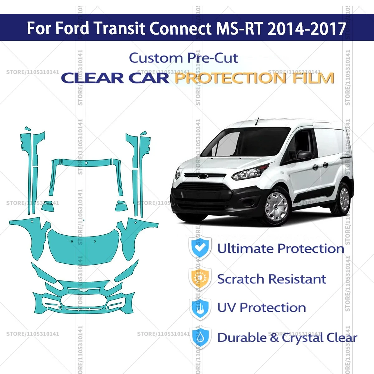Pre-Cut Paint Protection Film PPF Transparent Car Film Automotive PPF For Ford Transit Connect MS-RT 2014-2017 Front Kit-Rockers