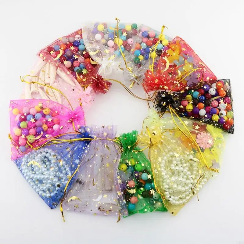 340d 100pcs Moon Star Drawstring Organza Bags Small Jewelry Gift Bolsa