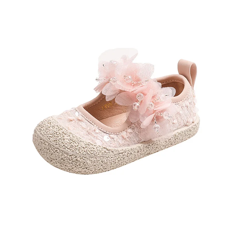 2024 New Autumn Children Shoes Flower Girls Canvas Shoes Soft Sole Princess Party Shoes Fashion Kids Sneakers