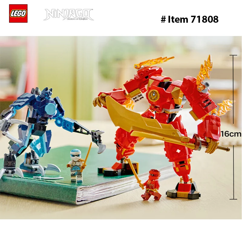 LEGO 71808 Mech de feu élémentaire Kai, mini jouet ninja pour enfants avec figurine ninja rouge personnalisable plus figurines Kai et Zane