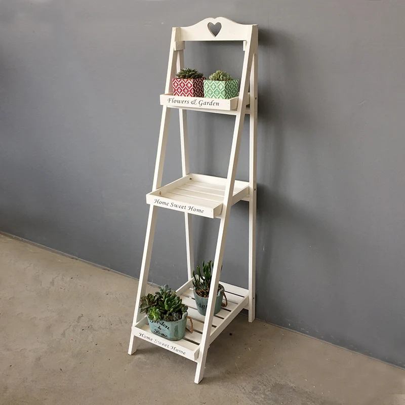 Outdoor Antique Plant Shelves Multi Layer Wooden Ladder Pots Plant Stand Single Telescopic Estante Para Plantas Home Decoration