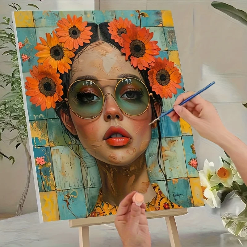 Farbenfrohe Porträtmalerei nach Zahlen für Erwachsene, DIY-Sets, handgemalt auf Leinwand, Ölgemälde, Malen nach Zahlen