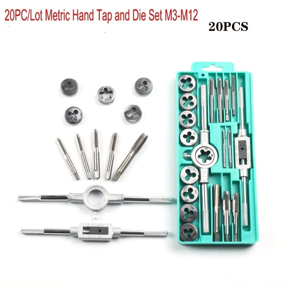 8/12/20Pcs Tap And Die Set M3-M12 Male Thread Screw Threading Tool Kit Alloy Steel Female Mechanical Professional Tools Machine