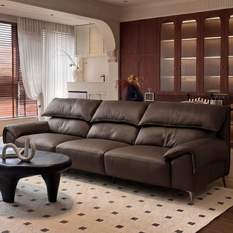 Modern Recliner Leather Sofa Brown Full 3 Seater Couch Large Sofa Luxury Armchairs Comfort Living Room Canape Furniture For Home