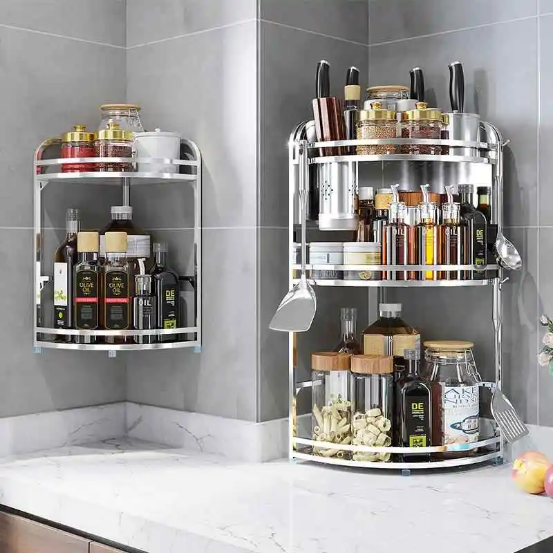Estante de Almacenamiento de Cocina de Acero Inoxidable, de Esquina, con Tres Patas, para Aceite, Sal, Salsas, Vinagre, Multifuncional, para Encimera
