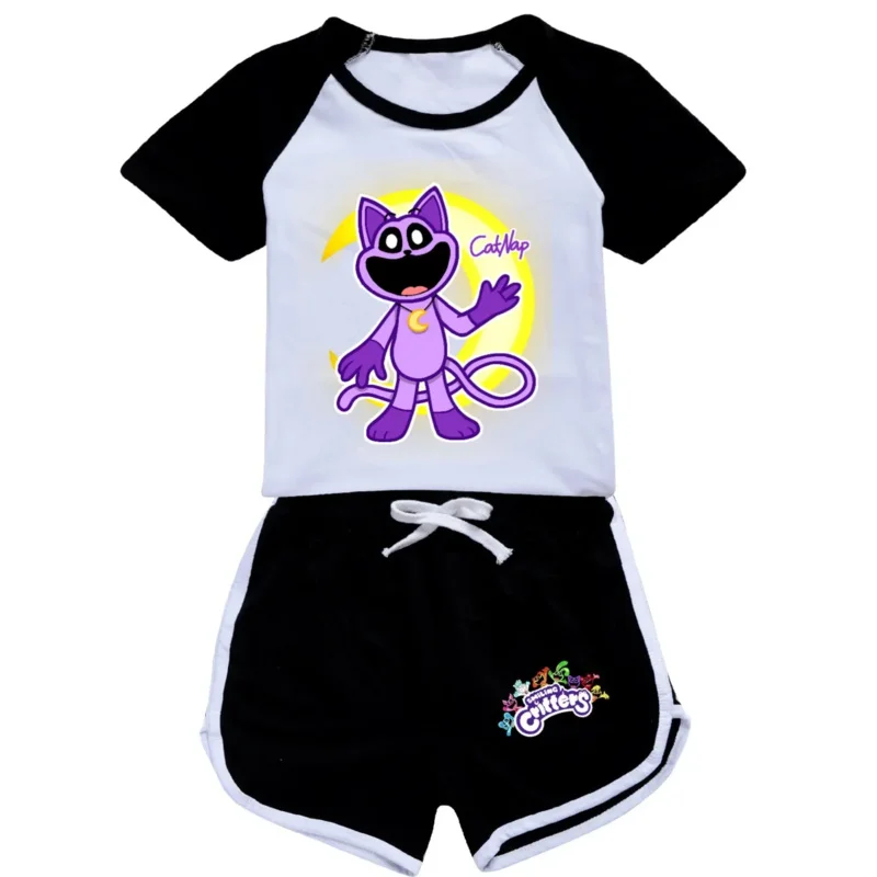 Smiling Critters Catnap Toddler Boy Clothes Summer Pajamas Cotton Short Sleeve TShirt Shorts Costume Girls Casual Sportswear Set