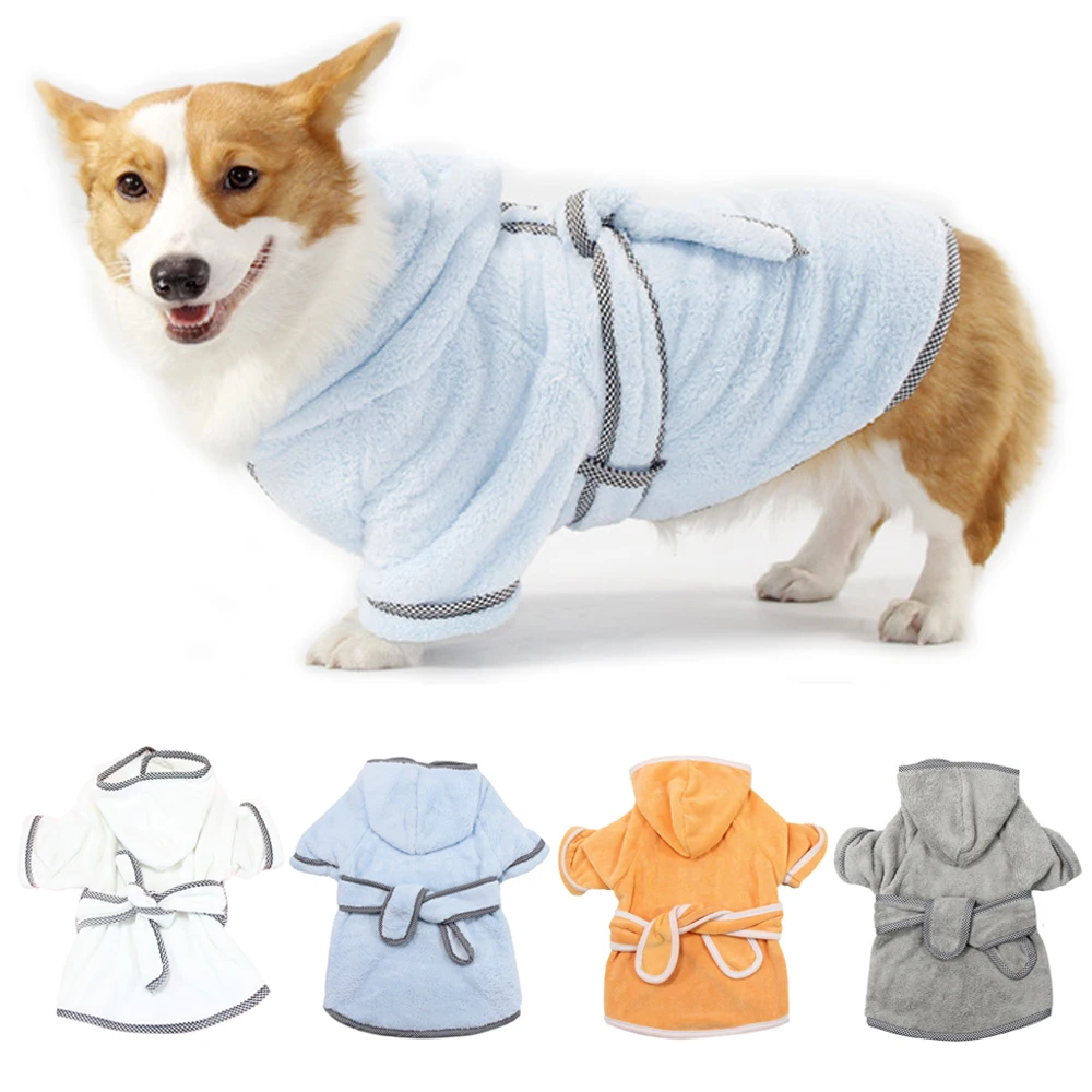 Pet Dog Bathrobe White Super Absorbent Fast Drying Dog Bathing Jacket with Belt for Small Big Dog Puppy Pajamas Sleeping Clothes