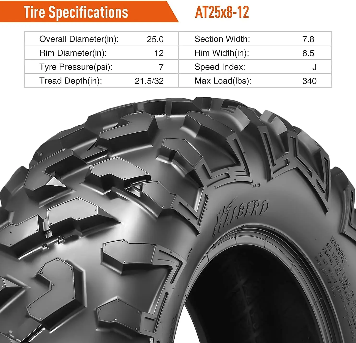US Shipped  ATV UTV Off Road Tires 25x8-12 25x10-12 6PR Tubeless Set of 4 - view 4