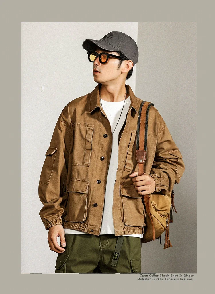 2023 Maden Vintage Paris Buckle Jackets for Men Loose Cotton Solid Coat Workwear Casual Fashion Man Clothing