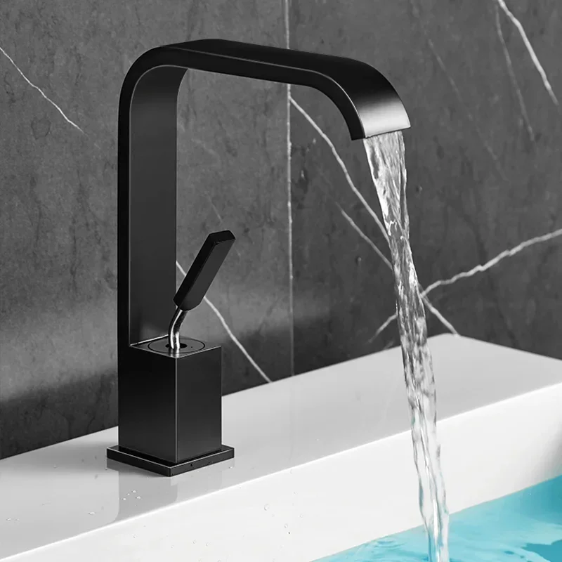 

Смесители для раковины, полностью медный смеситель-водопад, смеситель для умывальника в ванной комнате, бытовой смеситель для горячей и холодной воды, современный смеситель с одной ручкой