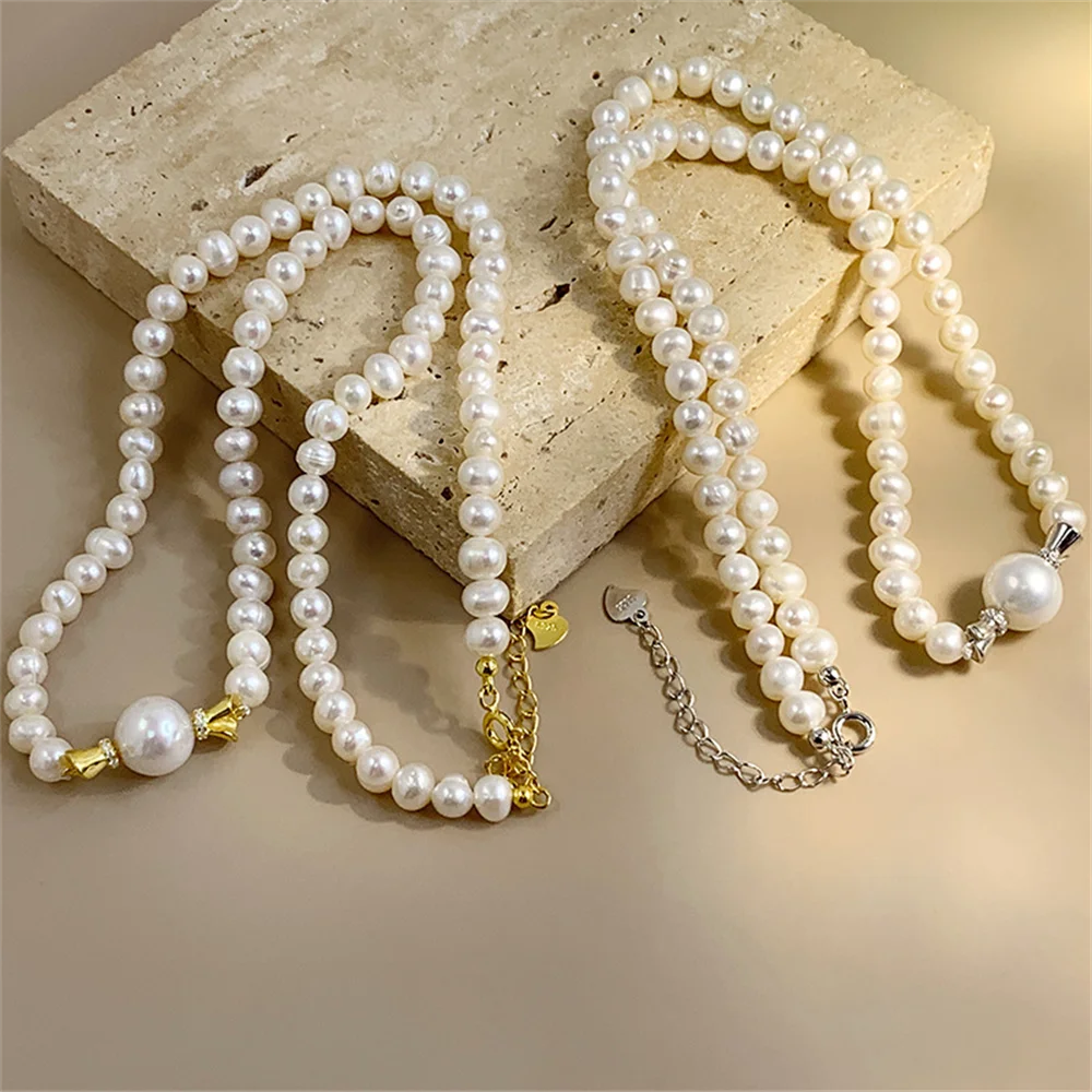 

Korean 925 Silver Pearl Necklace, Sweet Light Luxury, Niche Design Layered High-End Women's Collarbone Chain Silver Jewelry