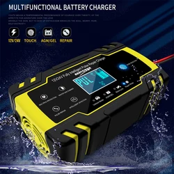 12V 24V Fully Intelligent Pulse Repair Charger Digital Display Car Motorcycle Fast Charger for AGM GEL WET Lead Acid Battery