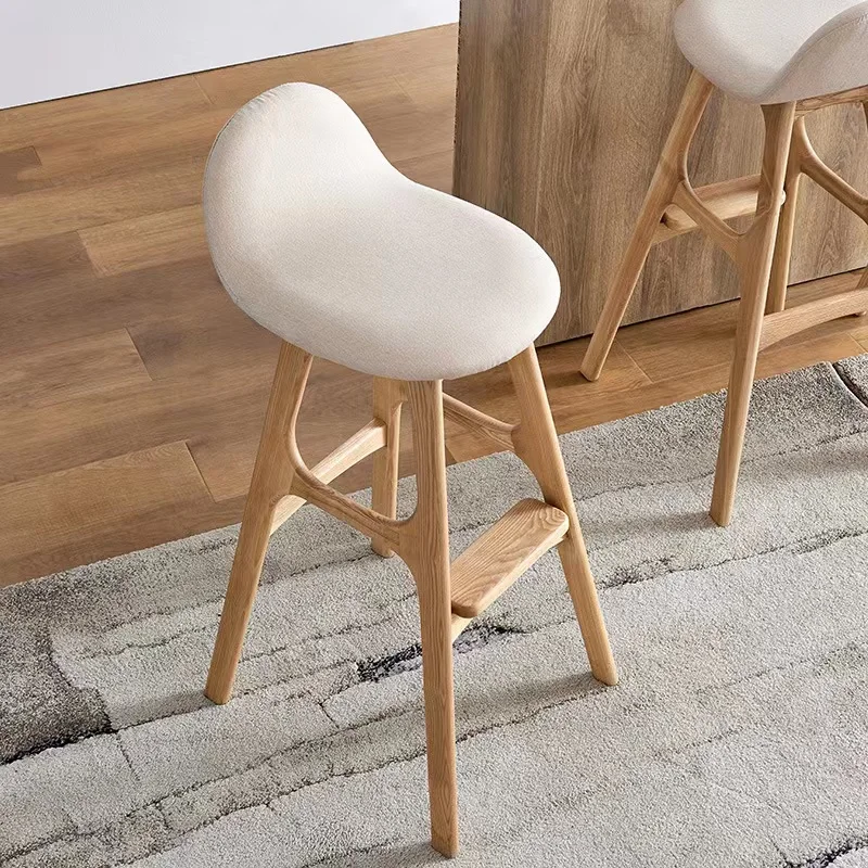 2024 Modern New Design HIgh Bar Chair Cloud Shape Cushion Solid Wood Frame Restaurant Bar Stool Chair