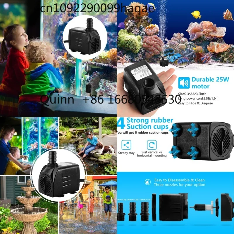 JICWKJ Fountain Pump, 400GPH Submersible , Durable 25W Outdoor Water Pump with 6.5ft Power Cord, 3 Nozzles for Aquarium, Pond, F