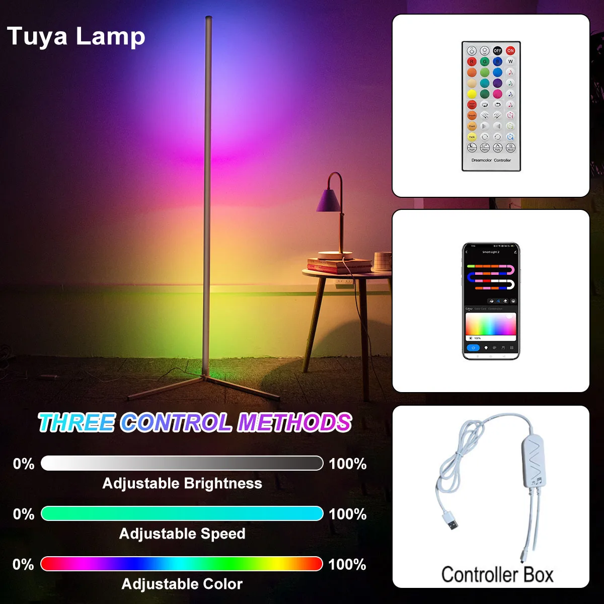 160cm Smart Tuya WiFi LED Light Bar Dimmable RGB Strip Lighting Floor Lamp for Bedroom Gaming Living Room Home Decor Mood Light