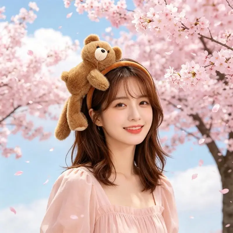 

39BB Stylish Plush Bear Hairband Comfortable Elastic Headpiece Hairpin For Daily Use
