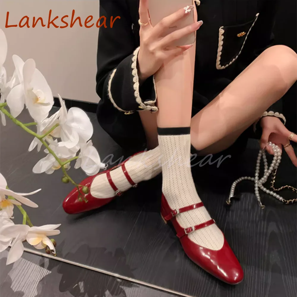 

Square Toe Belt Buckle Women Pumps Solid Fashion Square Heel Shallow Buckle Strap Cover Heel Sexy Women Shoes 2024 New Arrivals