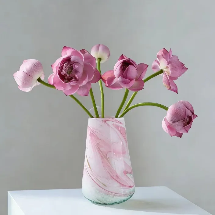 

HP Glazed marble pattern vase feeling flower hydroponic glass flower ornament new Chinese flower arrangement
