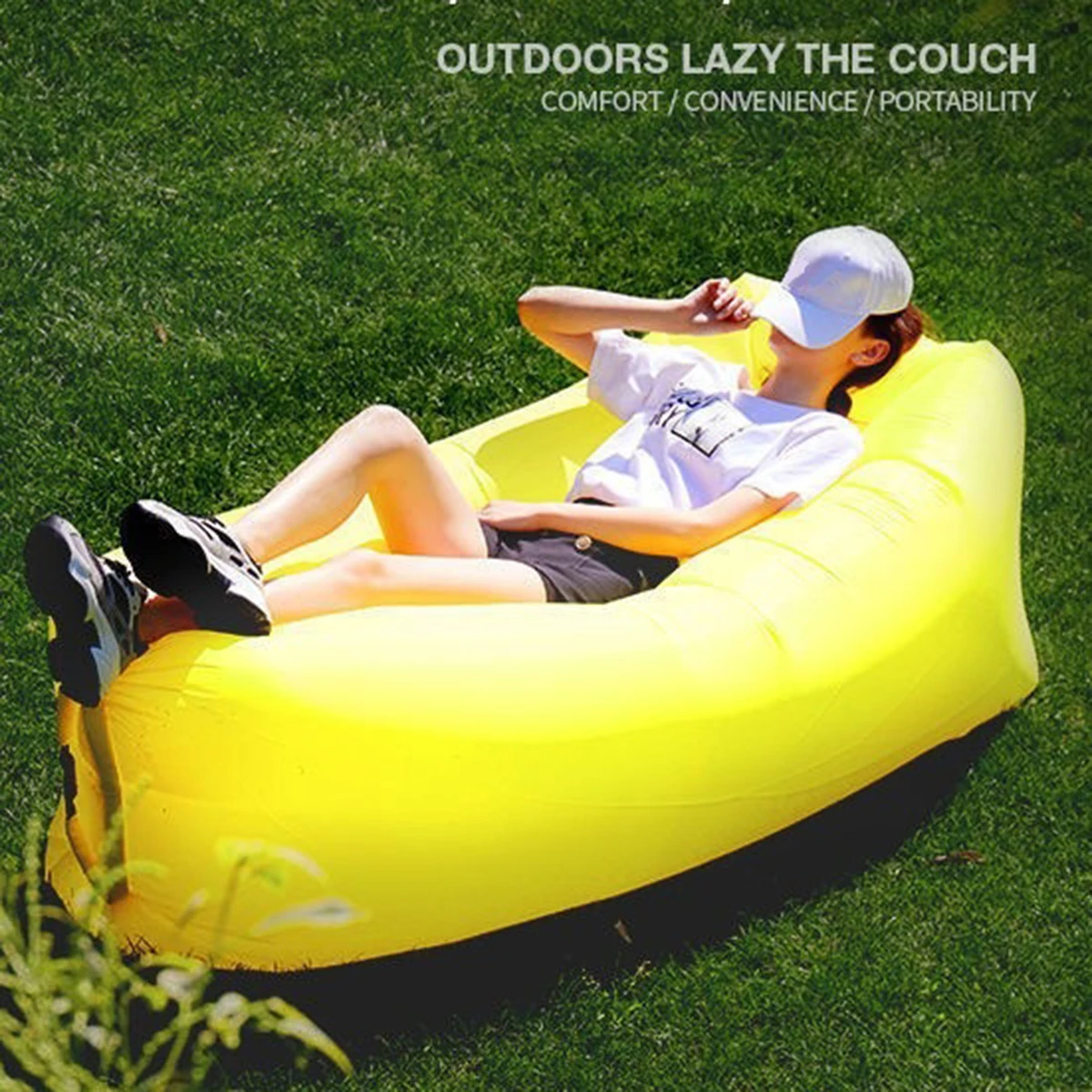 Sofá Inflable Lazyman, Cama de Aire, Cojín de Aire, Reclinable Portátil para Exteriores, Cama Plegable Individual o Doble, Modelo con Almohada