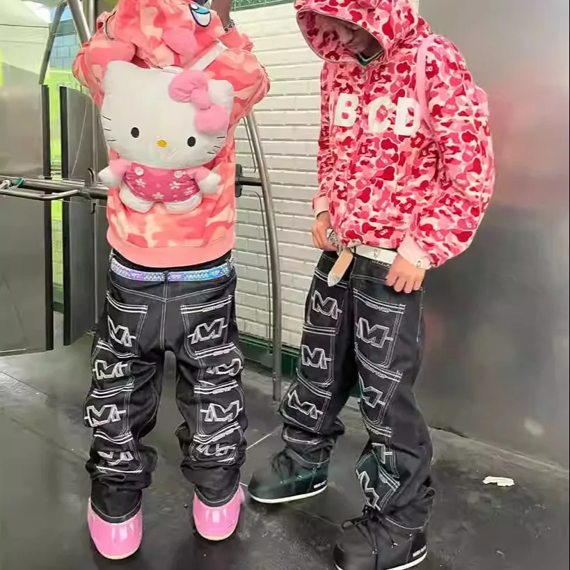 

Casual Straight Leg Loose Fit Hip Hop Denim Jeans Long Trousers for Young Men Autumn Season Faion Youthful Sle No Stretch