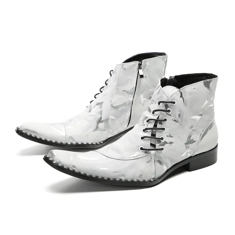 Wedding Shoes Rivet Ankle Leather Boots for Men Lace Up Zipper Elegent Man Social Shoe Luxury Designer Short Boots Men's Shoes