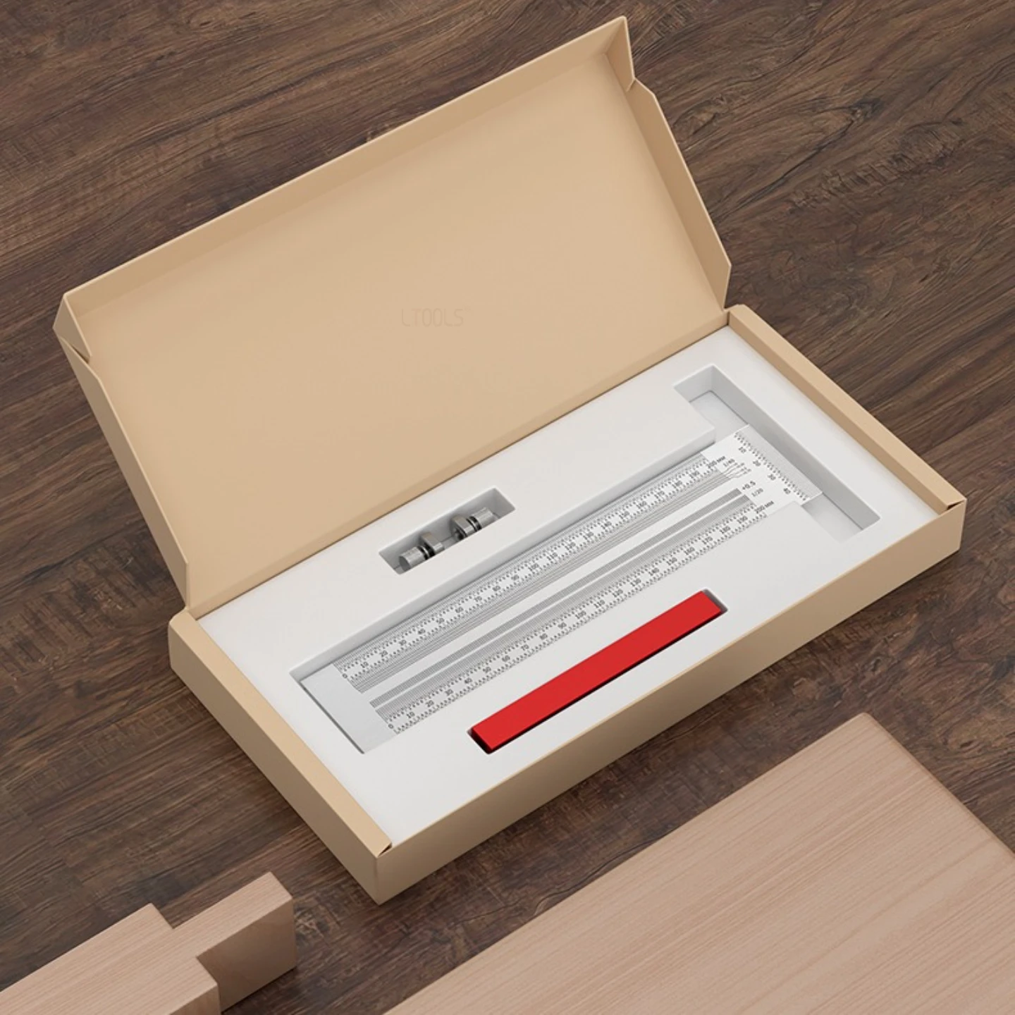 Woodworking Hole Marking Ruler Portable Stainless Steel Tenon Ruler Stable Aluminum Alloy Baffle Plate Scribe Measuring Tools