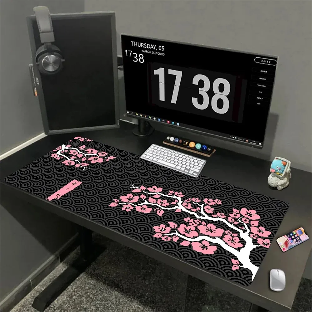 VIKAMA Japanese Plum Blossom Wave Large Mouse Pad Ukiyo E Style Gaming Desk Mat Non Slip Rubber Base Stitched E