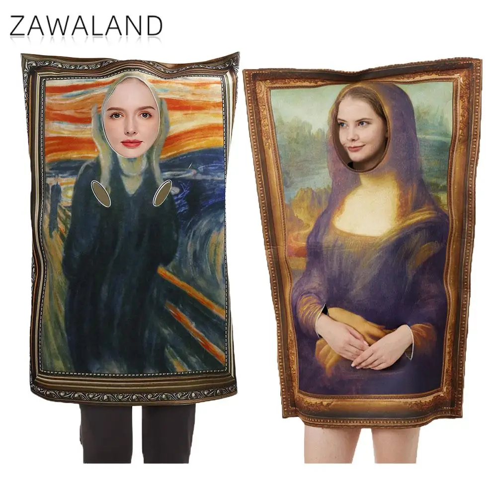 ZAWALAND Cosplay Mona Lisa kostiumy dla dorosłych chłopiec dziewczyna karnawałowy kombinezon śmieszne krzyk Mural element ubioru Purim ubrania na występy