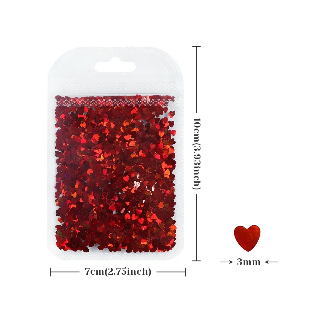 Holographic Silver Love Heart Glitter Nail Sequin Loose Bulk Red Valentine Day Decoration for DIY Epoxy Resin Nails Accessories