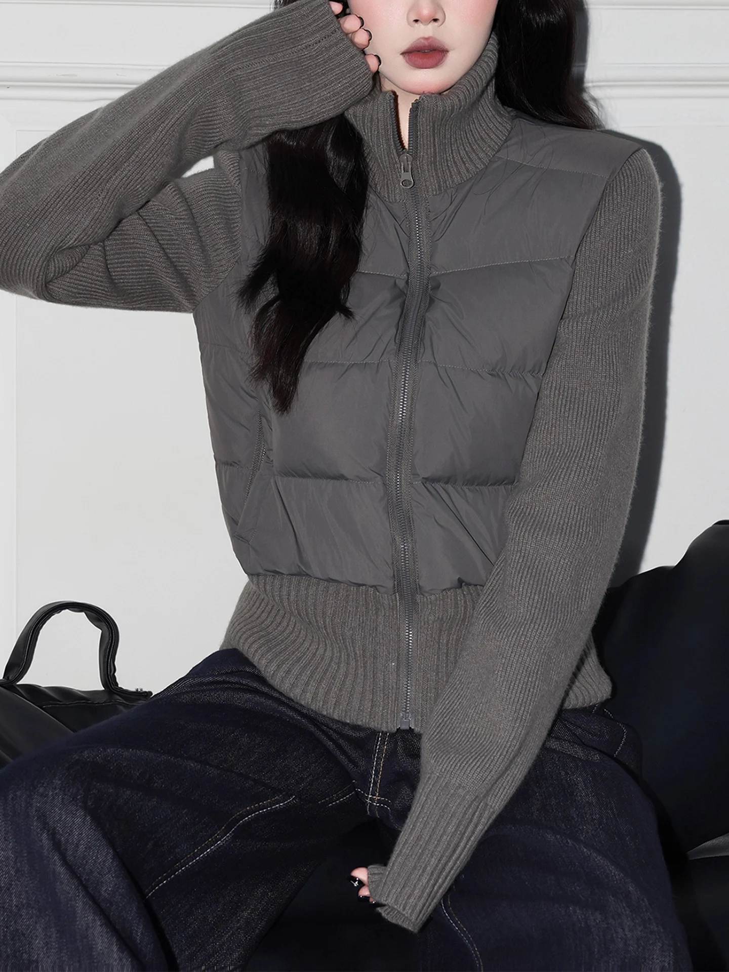 

Свободное длинное пальто с воротником-стойкой в стиле ретро, женское осенне-зимнее уникальное лоскутное вязаное пуховое хлопковое пальто Jaet ort