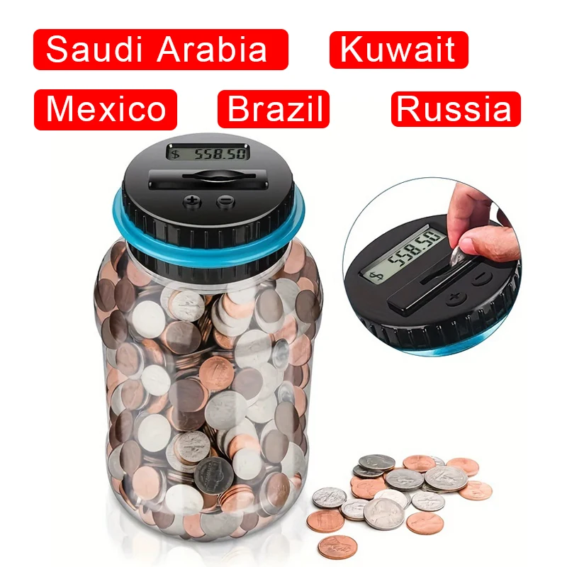 

Saudi Arabia, Kuwait, Mexico, Brazil, Russia, Coin Money Counting Jar, Piggy Bank for Adults Kids, Money Tank