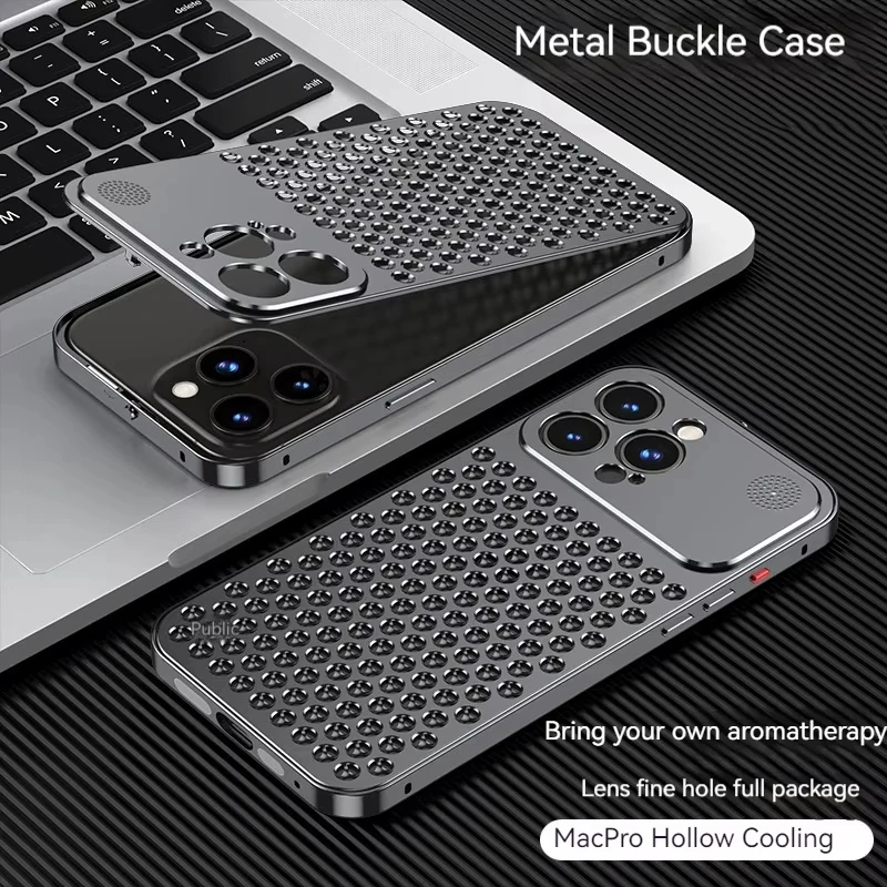 Odłączane aluminiowe etui na telefon z funkcją odprowadzania ciepła, przeznaczone do modeli iPhone 18, 17 Pro, 16, 15, 14, 13 Pro Max. Metalowy dyfuzor zapachów, chłodzące etui na telefon. — zdjęcie produktu 2
