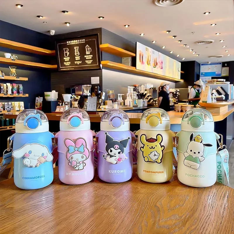 Miniso Sanrio My Melody Kuromi Cinnamoroll Pochacco Cartoon Girl Heart Coffee Cold Drink Cup Milk Thermal Cup Girl Gift