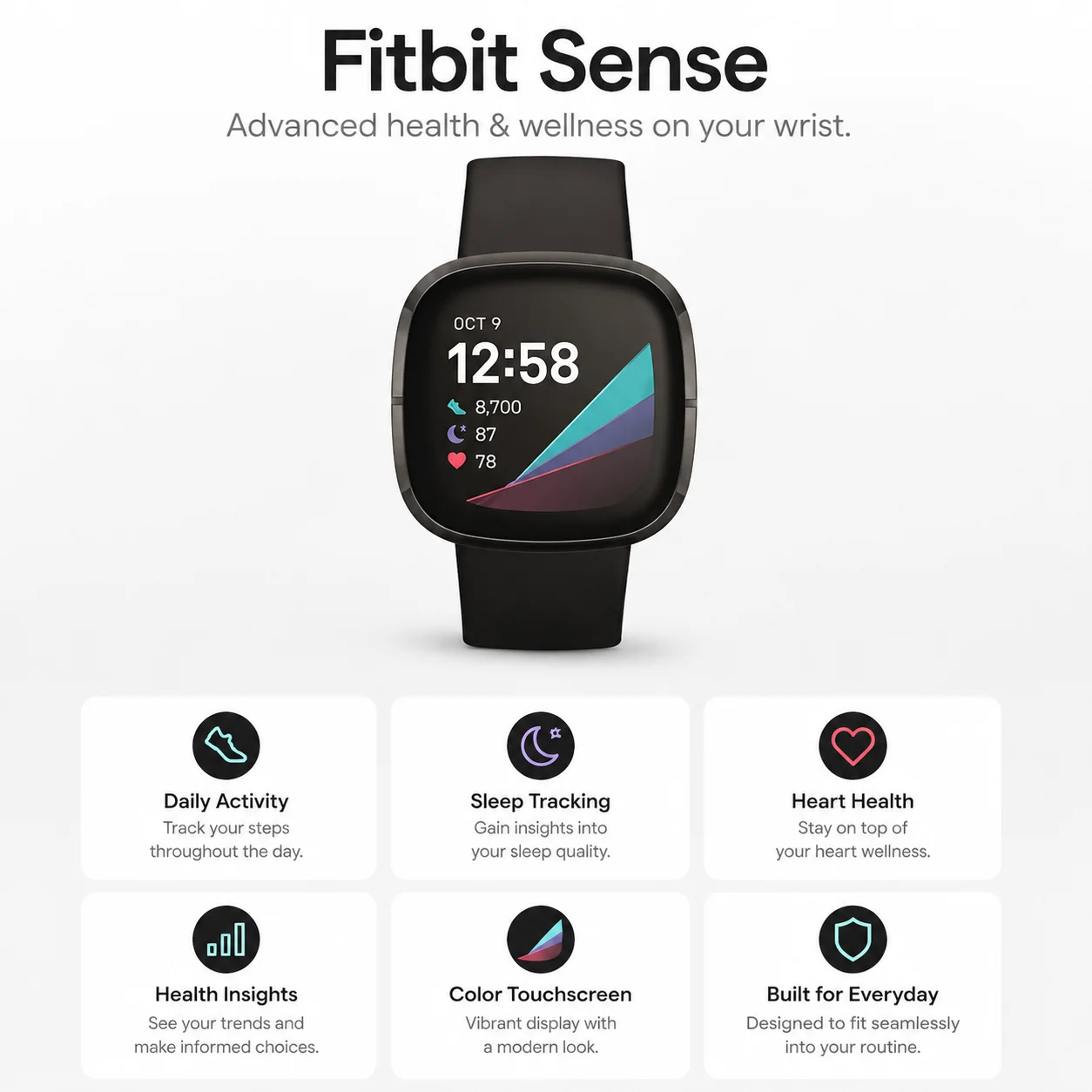 Smartwatch Health Watches - Reloj Inteligente Fitbit Sense para Salud