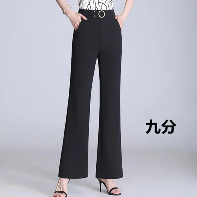 Spring Temperament Pocket High Waist Boot Cut Women Clothes Fashion Embroidered Flares Embroidered Flares Ninth Pants Trousers