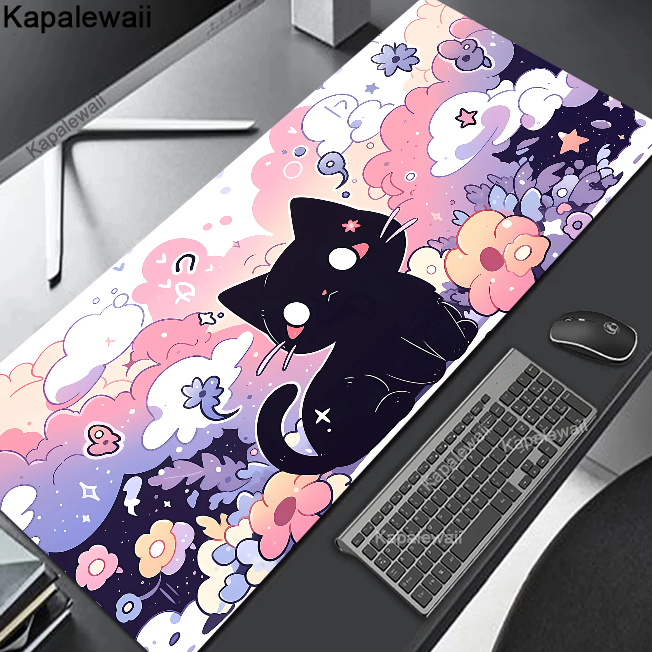 

Kawaii Cat Large Mouse Pad Desk Pad Mouse Mat Desk Mat Computer Keyboard Desk Mat Desk Pad with Non-Slip Base and Stitched Edge