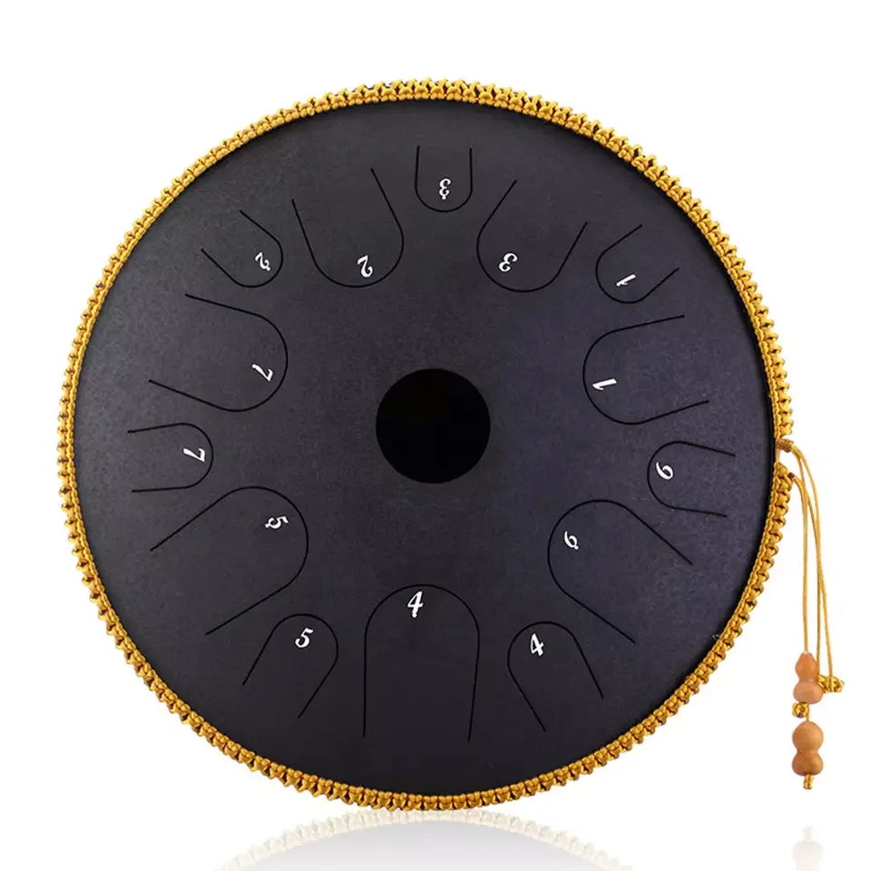 Hooqu Steel Tongue Drum 14 Inch 15 Notes Sound Healing Instruments Steel Tongue Drum