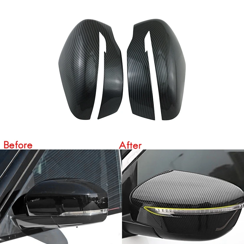 Carbon Fiber Rear View Rearview Side Glass Mirror Cover Trim Frame Side Mirror Caps for Navara NP300 D23 15-18