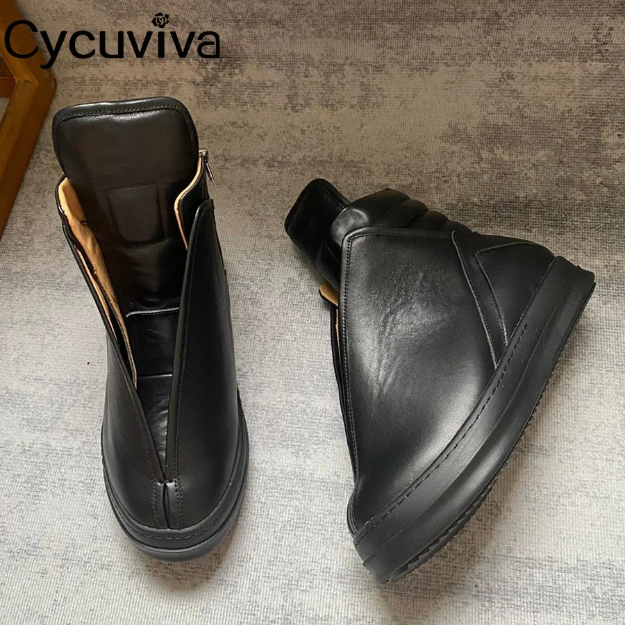 

Black Genuine Leather Flat Platform Ankle Boots For Women Thick Sole Chelsea Boots Casual Shoes Motorcyle Boots Mujer