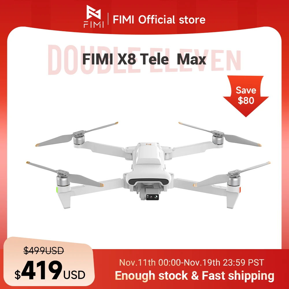 FIMI X8 Tele Max Дрон Диапазон 20 км с широкоугольной телекамерой 30-кратный гибридный зум 4K 60 кадров в секунду 3-осевой подвес GPS AI Super Night Video