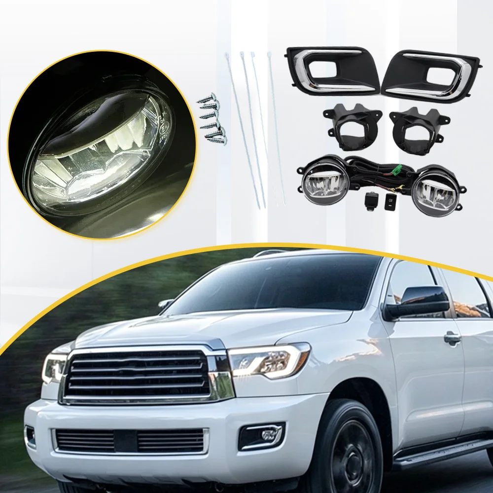 Front Left Right Fog Lamps with Wiring Harness Switch Kit For Toyota Sequoia 2018 2019 2020 2021 2022 52030-0C020 52040-0C020