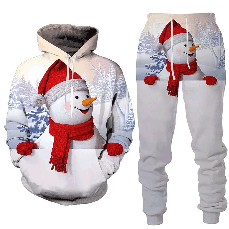 Christmas Santa Claus Hoodies Suit 3D Printed Men Women High-Quality Tracksuit Pants 2pcs Sets New Year Party Oversized Pullover