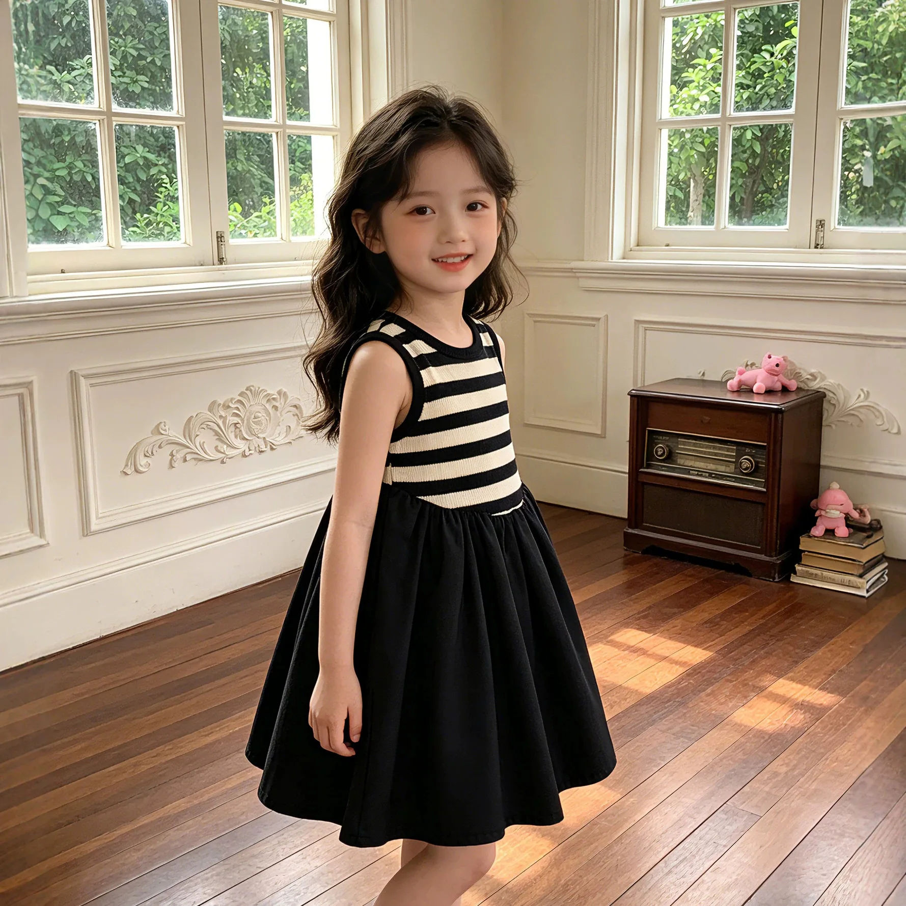 Girls Striped Cami Dress 2026 Summer Japan‑Korea Style Sleeveless Casual Fashion Sundress For Baby Kids