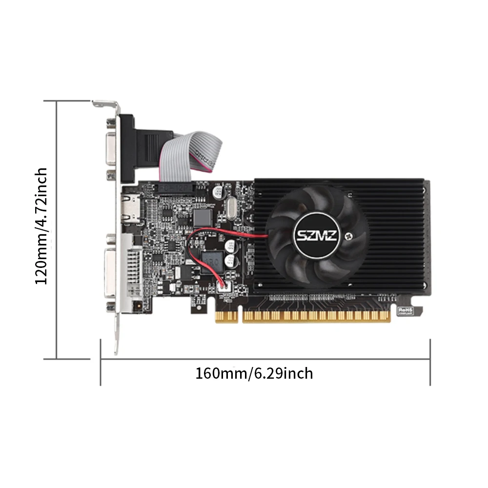 بطاقة رسومات مخصصة NVIDIA GeForce GT210 بسعة 1 جيجابايت DDR3 |   بطاقة نصف ارتفاع، تصميم منخفض الطاقة |   يدعم HDMI+DVI+VGA متعدد الشاشات