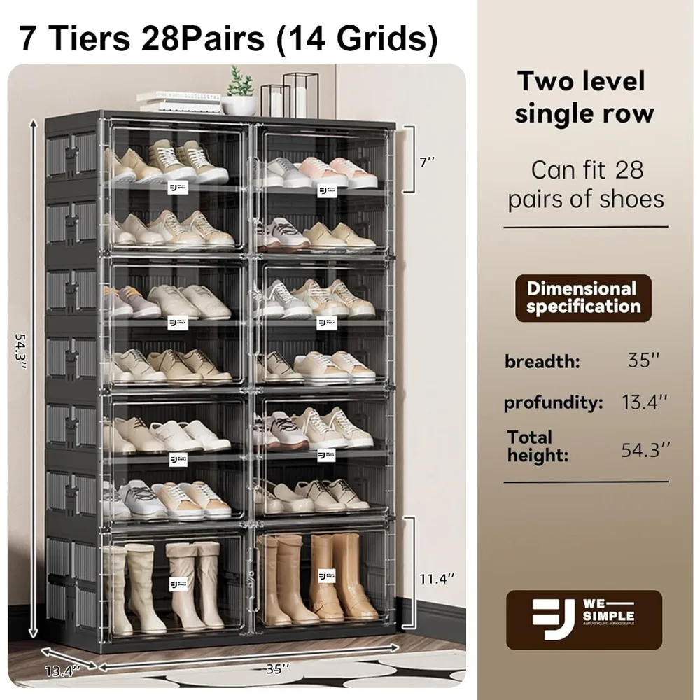 خزانة أحذية محمولة سهلة التجميع بثلاث خطوات مع باب مغناطيسي شفاف لتخزين المدخل