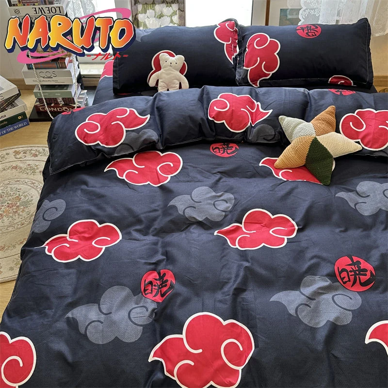 Naruto Akatsuki Bed 3/4cps Bedding Set Anime Prints Summer Winter Blankets for Bed School Dormitory Bed Sheets Set Bedroom Bed