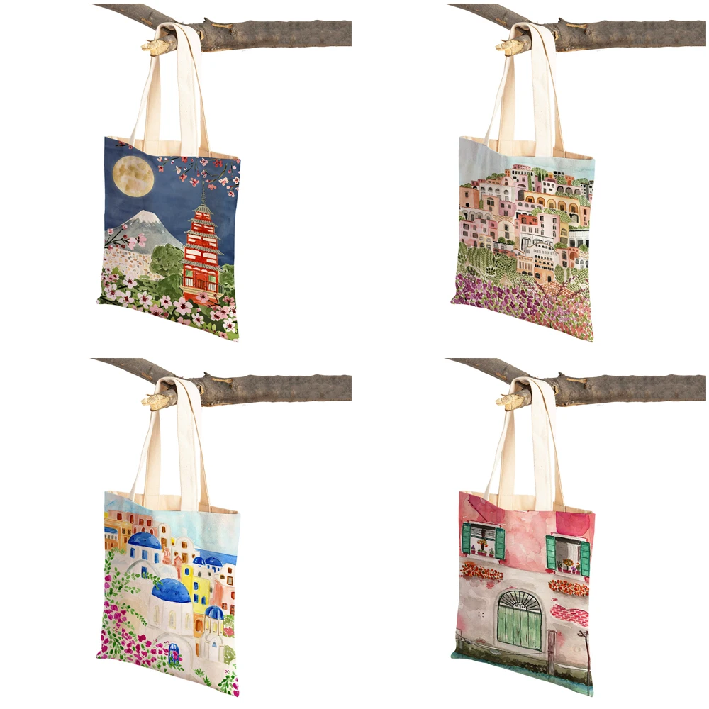 New York France London Venice Japan City Tote Lady Handbag Reusable Foldable Shopper Bag Eco Casual Canvas Women Shopping Bags