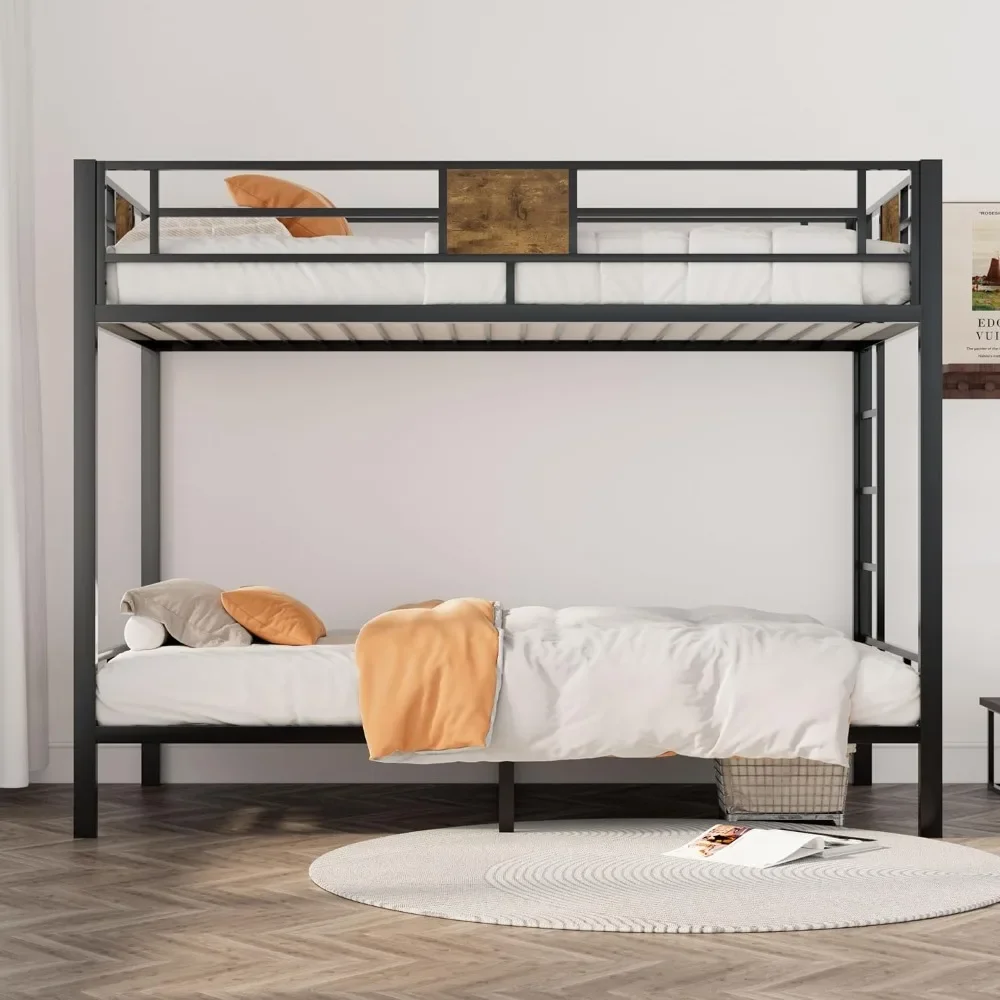 

Bunk Bed Twin Over Twin Size with Ladder and Full-Length Guardrail, Metal, Storage Space, No Box Spring Needed, Noise Free,Black