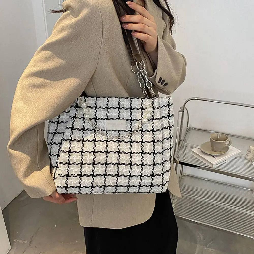 Pearl Chain Tote Bag Fashion Large Capacity Top Handle Handbag Commuting Bag Girls Gentlewoman